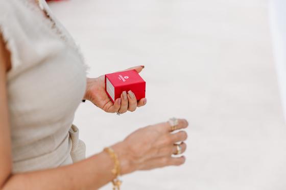 Wedding bands held in an open ring box