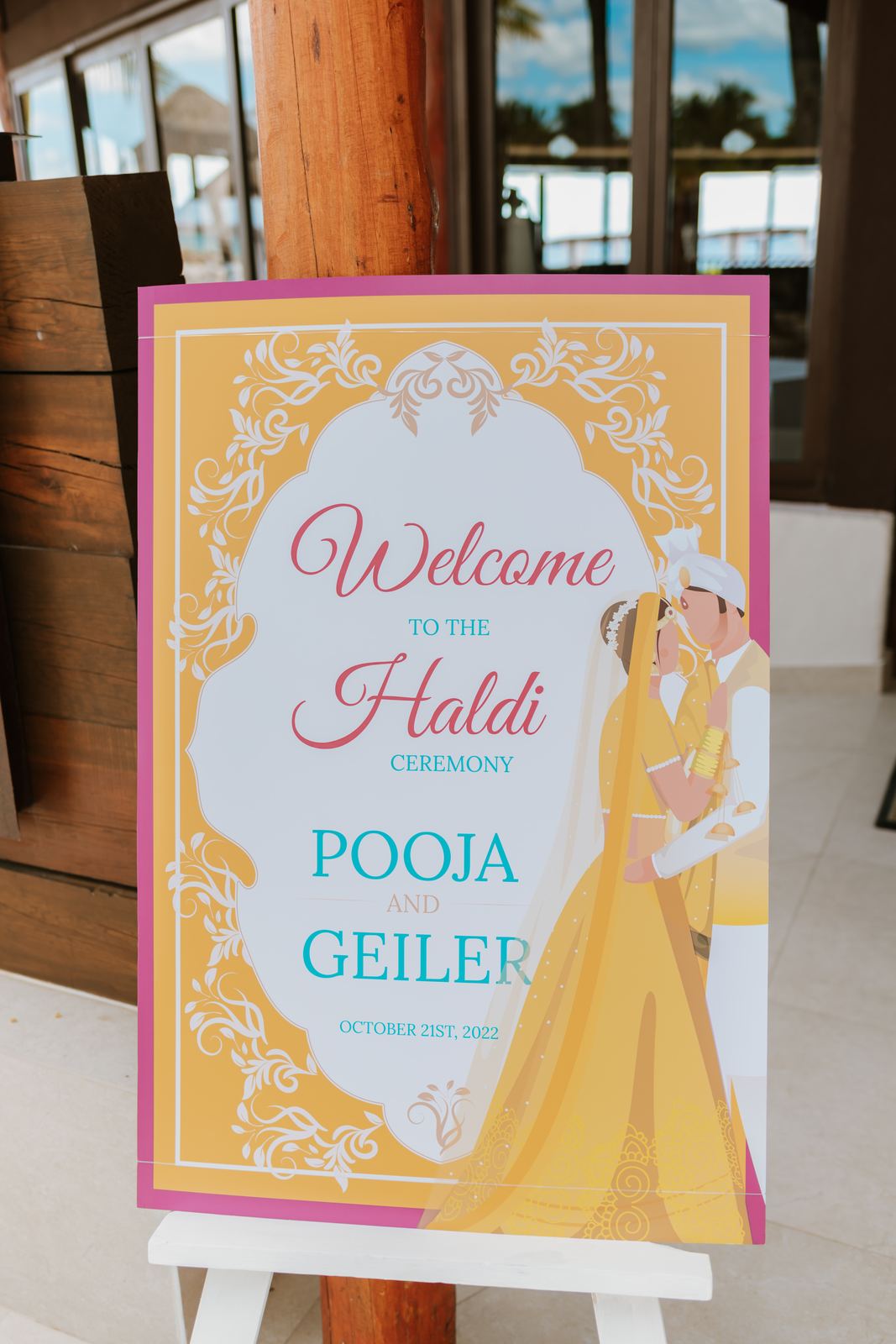 Hand-lettered welcome sign for the haldi ceremony