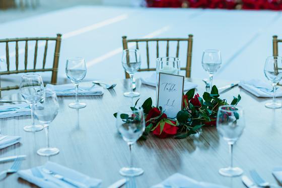 Place setting with roses and a name card