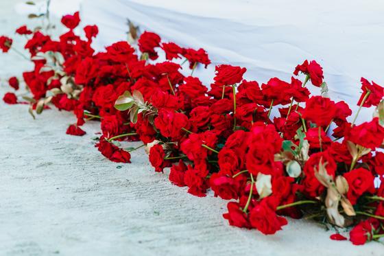 Runner of red roses along the head table