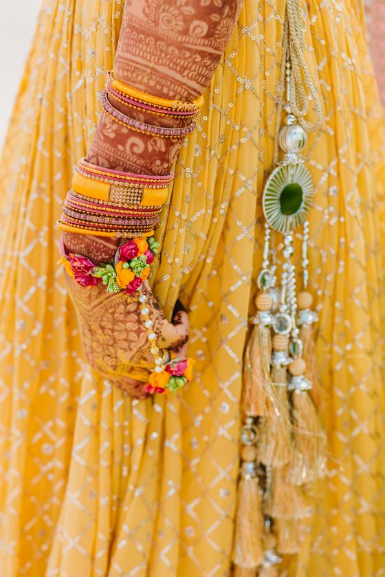 Beaded detail of the yellow mehndi lehenga
