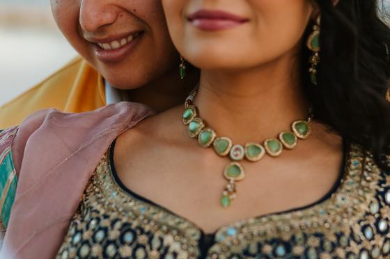 Layered necklace and dupatta detail