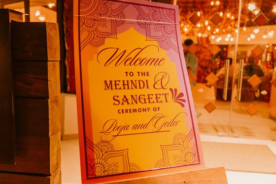 Welcome sign for the mehndi and sangeet ceremony