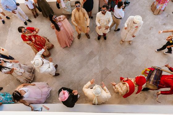 Overhead view of the baraat dancing in a circle